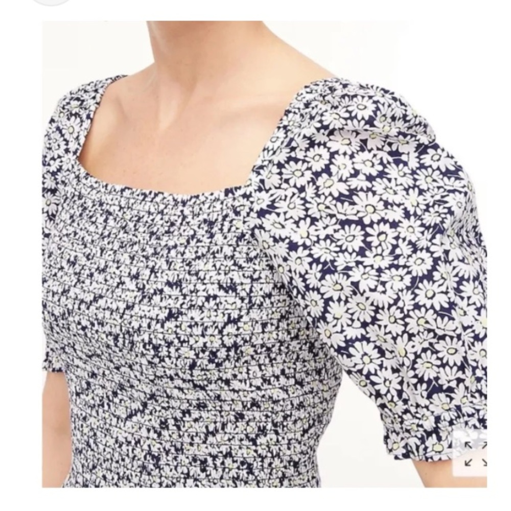 J. Crew Navy Floral Smocked Puff Sleeve Crop Top size S - Picture 4 of 12